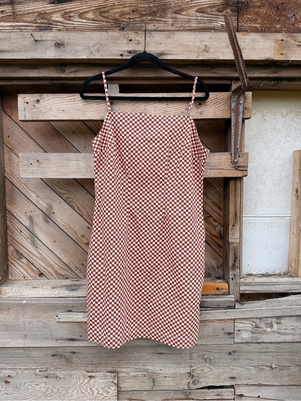 NWT Levi's Rust and White Checker Mini Dress with Spaghetti Straps Retail $60 - Picture 2 of 7